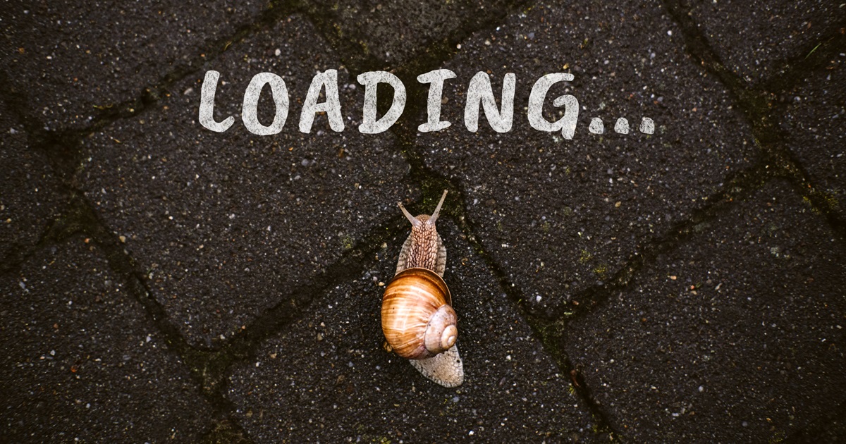 Website speed is critical for both Google and People. Slow web loading speed depicted by a snail crawling